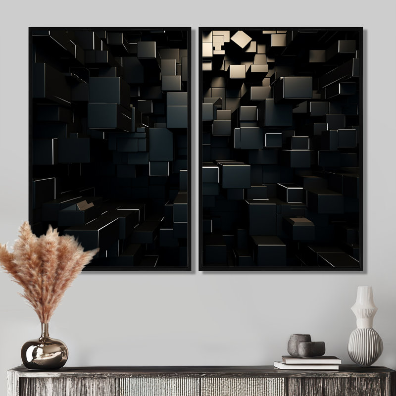 Courteau - White Modern Canvas Prints, Black, 36" H x 48" W, Floater Framed Print