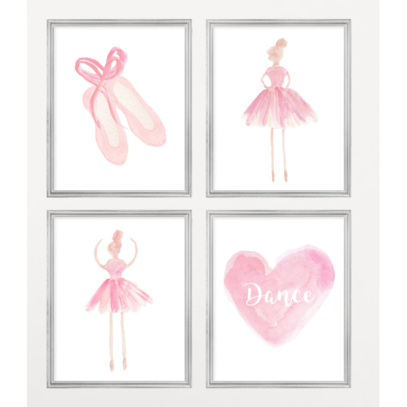 Ballet Gallery Wall, 4-Piece Paper Prints, Pale Pink