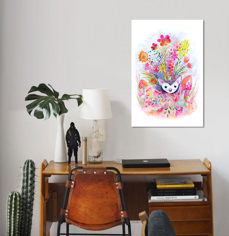 « hedgehog », peinture sur toile tendue, H 26 po x l 18 po x P 1,5 po, Toile tendue, Pas de tapis