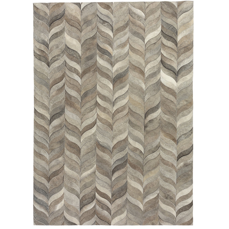 Ceres Cowhide Chevron Area Rug, Rectangle 9' x 12', Mink/Beige/Gray
