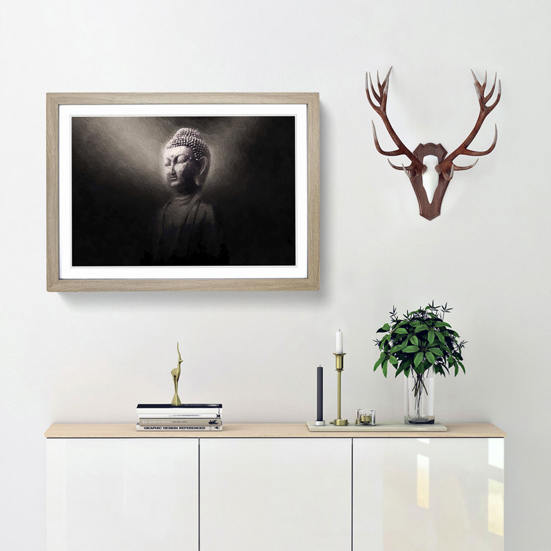 Buddha in a Mist - Picture Frame Art Print, Oak Framed, 48cm H x 65cm W x 2cm D