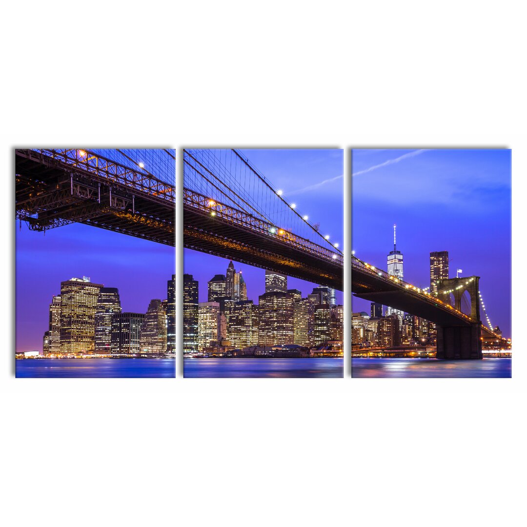 3-tlg. Leinwandbilder-Set New York Brooklyn Bridge Title