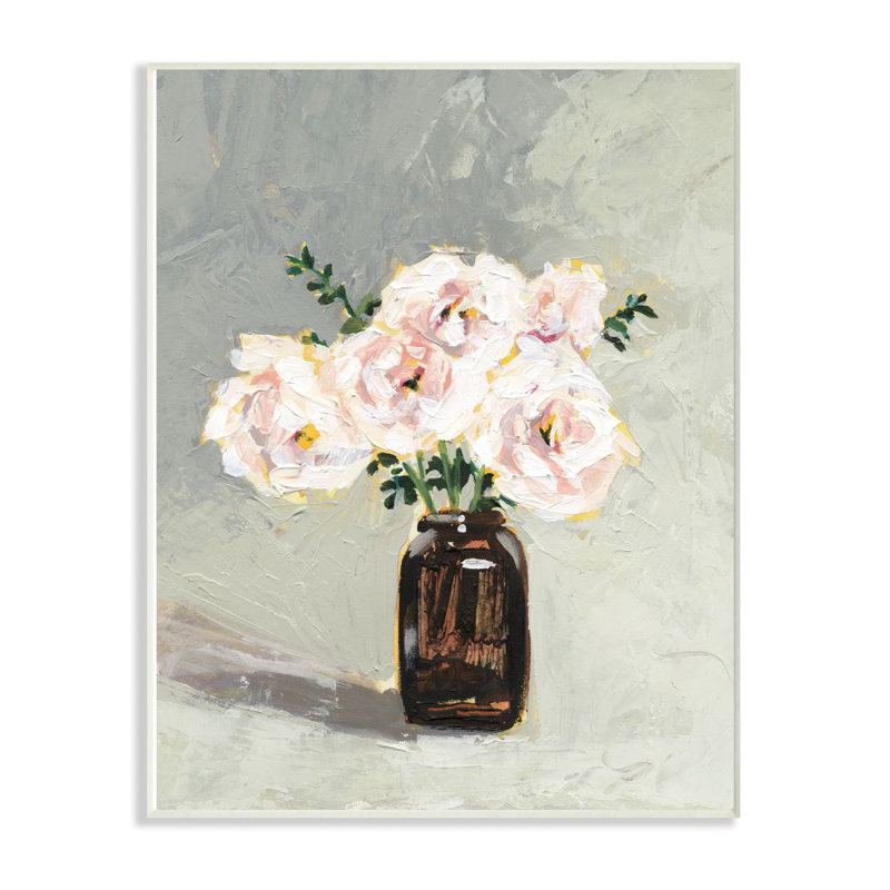 « fleur pot painting », impression sur toile, Plaque en bois, H 15 po x l 10 po x P 0,5 po