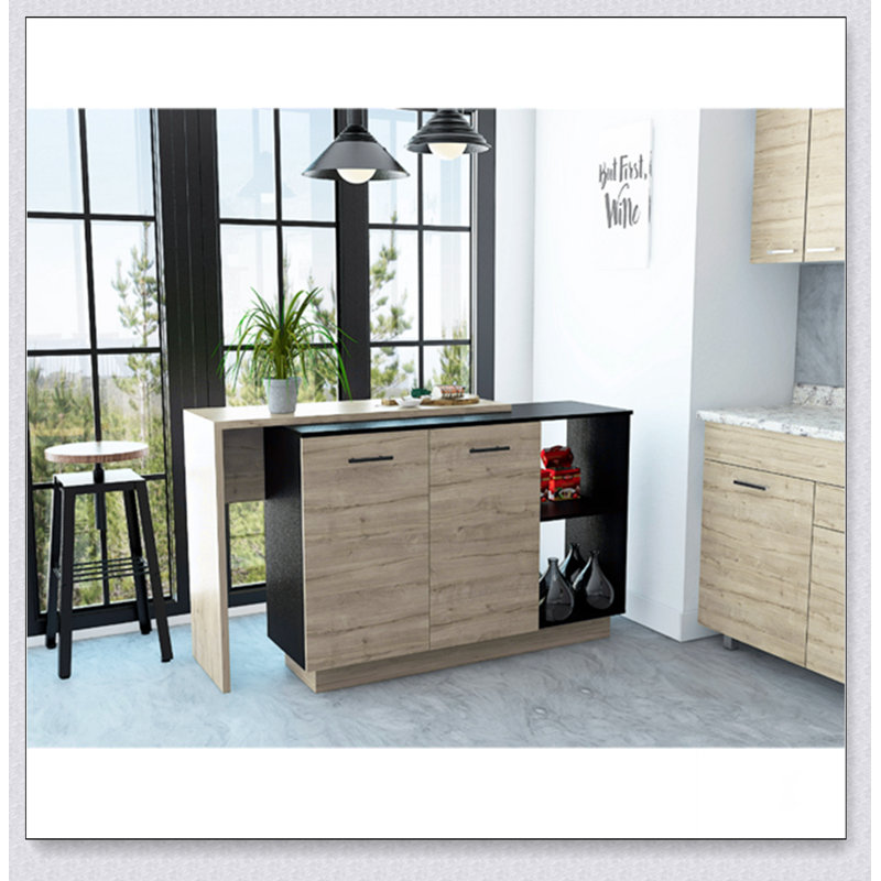 Chesterfield 2-Shelf 1-Drawer Kitchen Island in Wengue and Light Oak, Combining Modern Design with Ample Storage and Display Space.