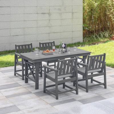 HDPE Patio Dining Set, 5-Piece Outdoor Table And Chairs With Umbrella Hole, Modern Outdoor Dining Set For 4, HDPE Outdoor Patio Furniture Dining Sets For Deck, Poolside, Porch