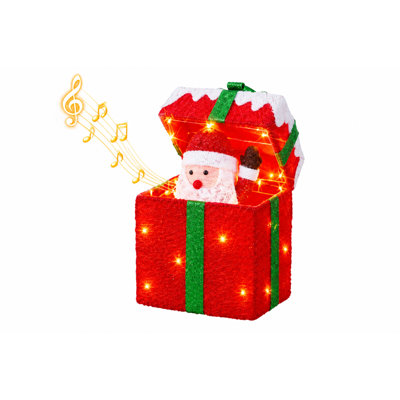 Père Noël animé dans une boîte-cadeau lumineuse, lumières de musique de Noël à capteur de mouvement, décorations de Noël