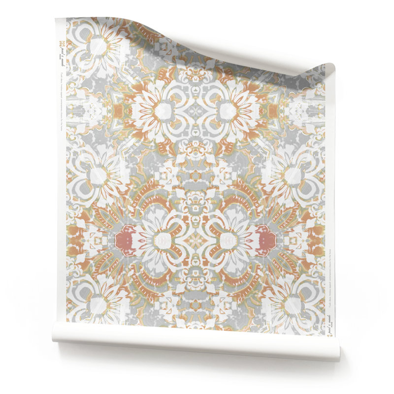 Carmen | Abstract Floral Wallpaper Double Roll, Gray/Pink/Orange/White