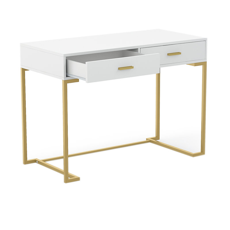 Secil Modern Desk with 2 Drawers, Gold, 29.9" H x 41.7" W x 19.7" D