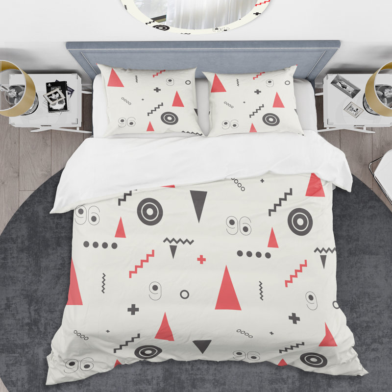 Ensemble de housse de couette moderne et contemporaine en microfibre rouge / noir / blanc, Housse simple + 1 taie décorative