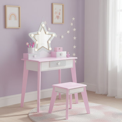 Teamson Kids Little Princess Star 2-pc. Wooden Vanity Table & Stool with LED Mirror, Storage Drawer & Organizer Bins by Teamson Kids
