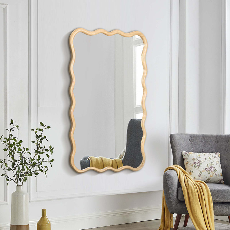 Miroir ondulé en bois massif, 39,8 po x 28 po, Blanc, Rectangulaire