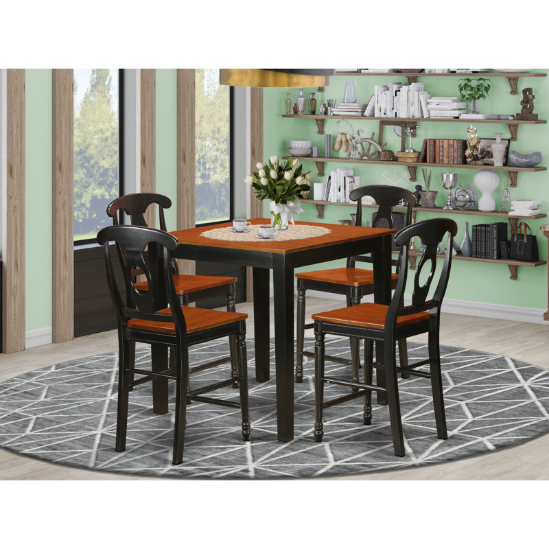 Ensemble de salle à manger à hauteur de comptoir 3 pièces pour petits espaces comprenant une table de salle à manger carrée et 2 chaises en bois, 36 po x 36 po, noir et cerise