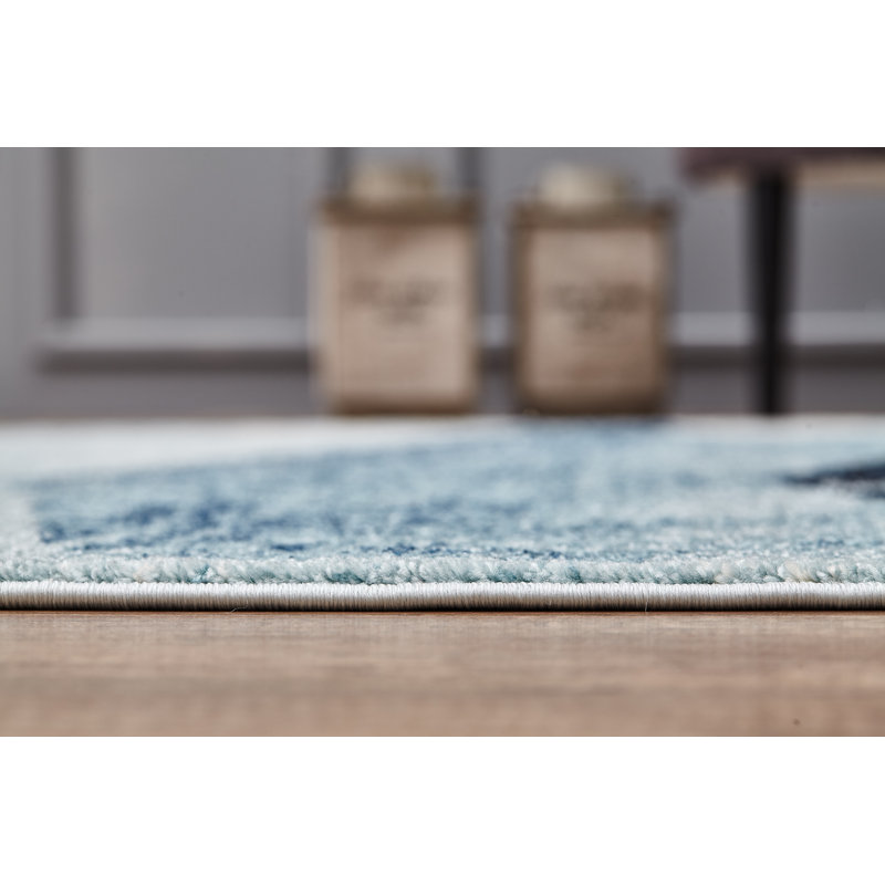 Tapis géométrique bleu / ivoire Braziel, Rectangle 5 pi 3 po x 7 pi 6 po