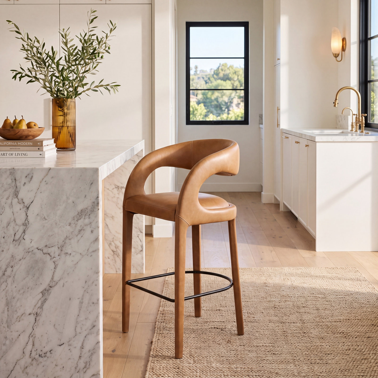 Geoffrey " Bar Stool, Omari Natural/Polyester Blend, Counter Stool (26.57" Seat Height)