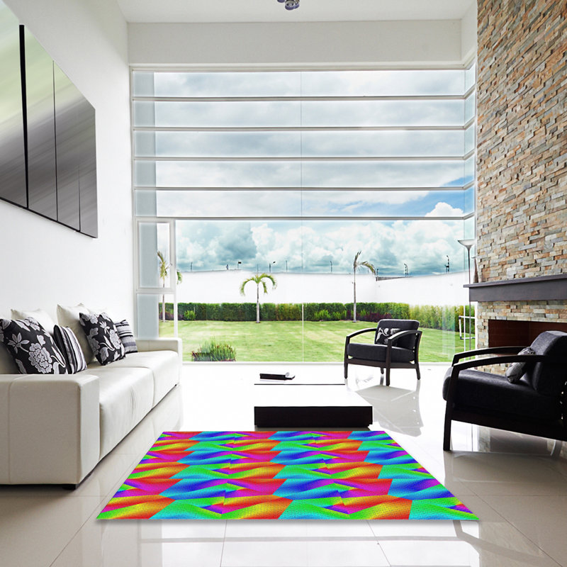 Tapis abstrait vert / bleu / rouge, Carré 7 pi