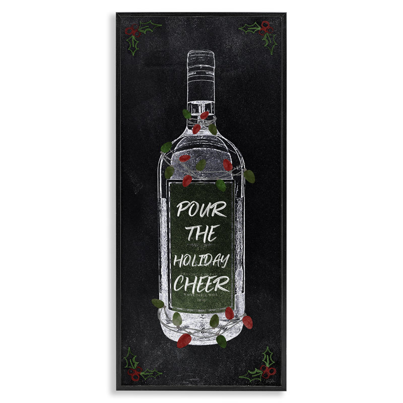 «Pour Holiday Cheer Bottle» par Natalie Carpentieri, H 24 po x l 10 po, Giclée encadrée noir minuit