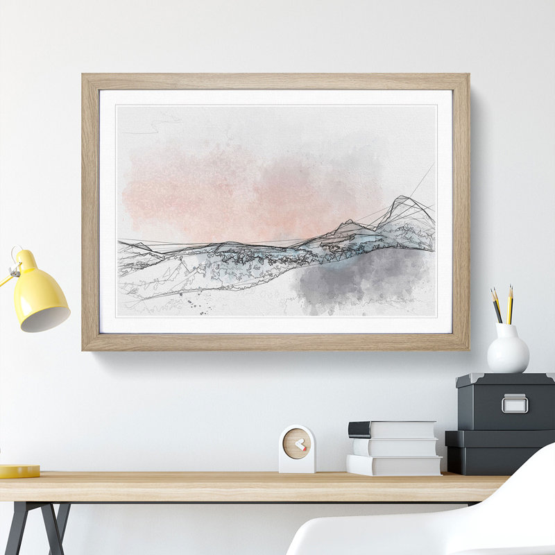 Sunrise Behind Grand Teton Sketch - Picture Frame Graphic Art Print, Oak Framed, 62cm H x 87cm W x 2cm D
