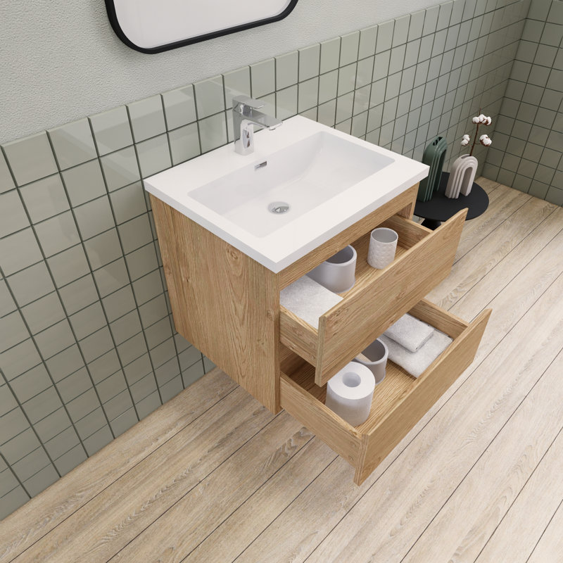 Alcester 23.6'' Single Bathroom Vanity with Resin Top, England Oak