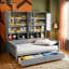 Lit de jour en bois avec armoire en verre et lueur DEL-370949494-370949492