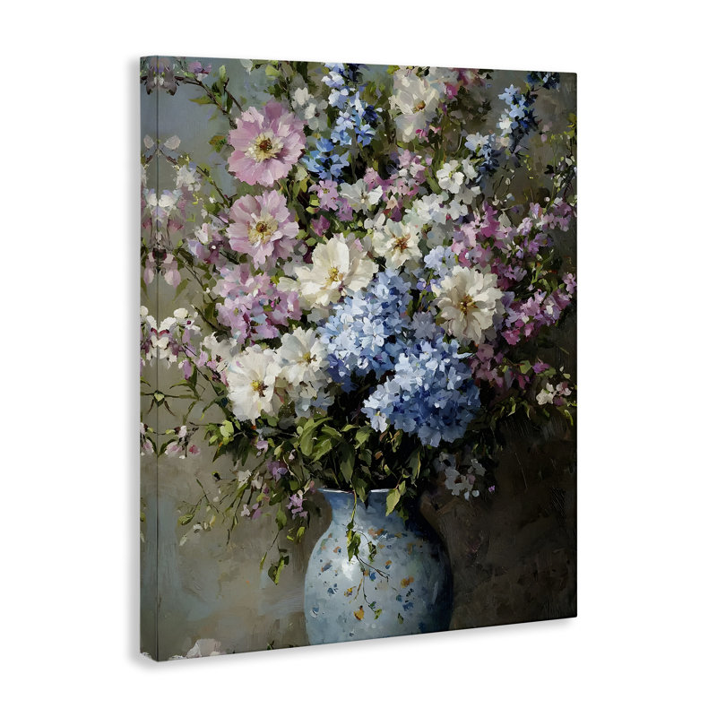 Toile traditionnelle avec bouquet de tons froids, design par Franklyn Gregory, H 20 po x l 16 po