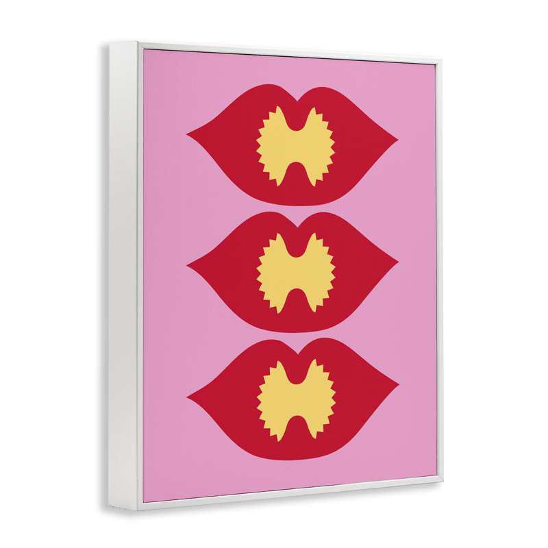  «Lips & Bowtie Pasta», art de la giclée encadrée par Daphne Polselli, H 30 po x l 24 po, Giclée encadrée blanc bord de mer