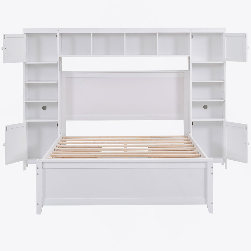 Lit en bois Ainsley avec armoire, tablette et tiroirs tout-en-un