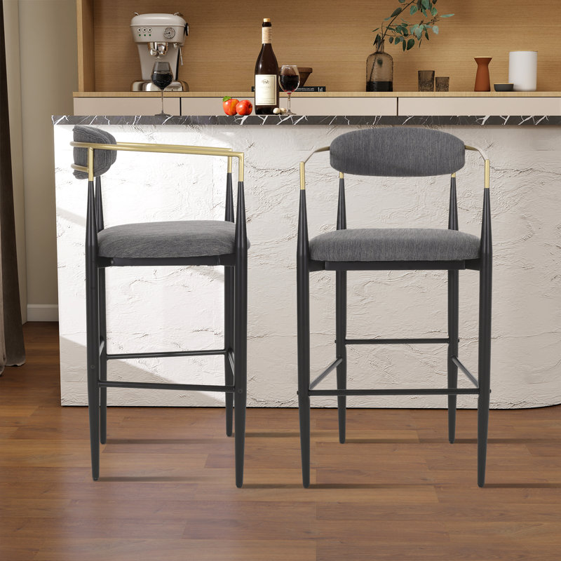 Tabouret de bar 29,73 po avec repose-pieds, Lin - gris