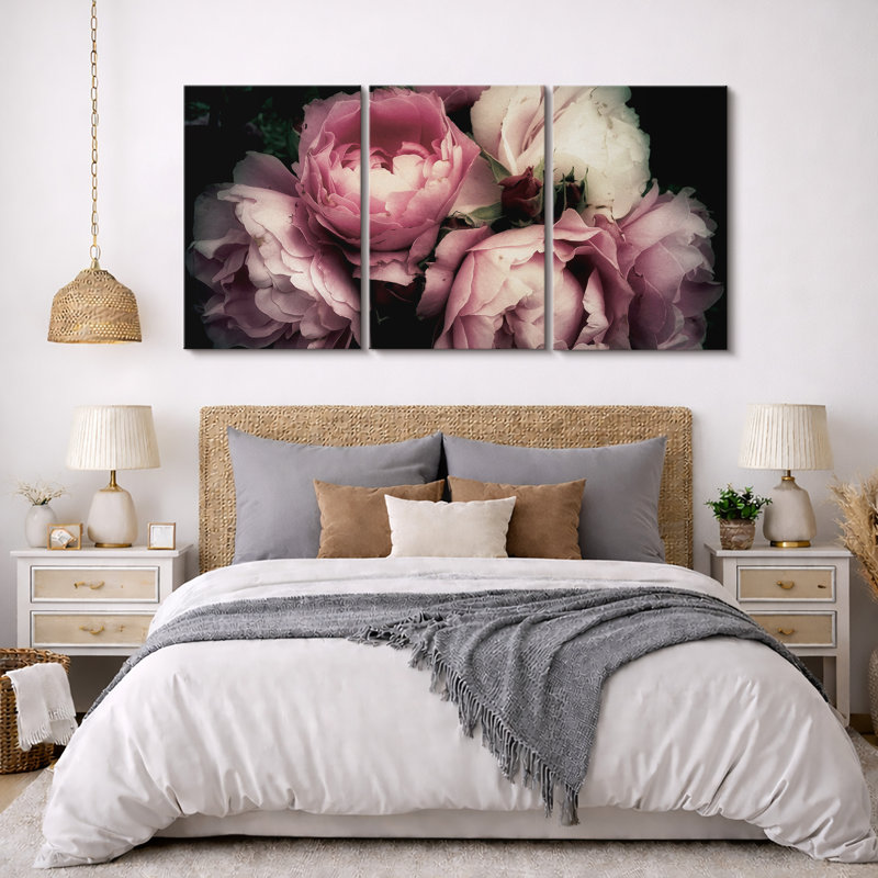 "Flower Blossom", bouquet de pivoines roses, photos murales modernes Moody, impression encadrée sur toile, 3 pièces