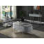 Table basse en métal et bois composite gris ultrabrillant, convenant à une table moderne avec une finition élégante pour les espaces