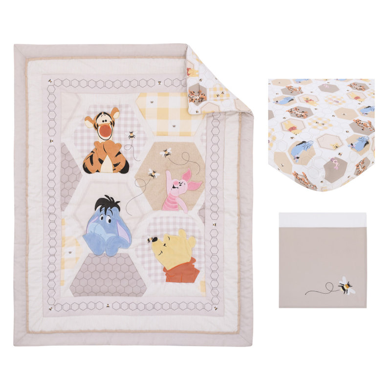 NoJo Disney Winnie the Pooh Hugs and Honeycombs Patchwork with Piglet, Tigger and Eeyore 3 Piece Crib Bedding Set