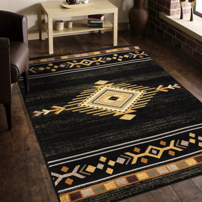 2 Ft. 7 In. X 3 Hooked Rug, Tribes Gcyls4001, Black, 100% Polypropylene, Stain , , For Attic Decoration Dining Room