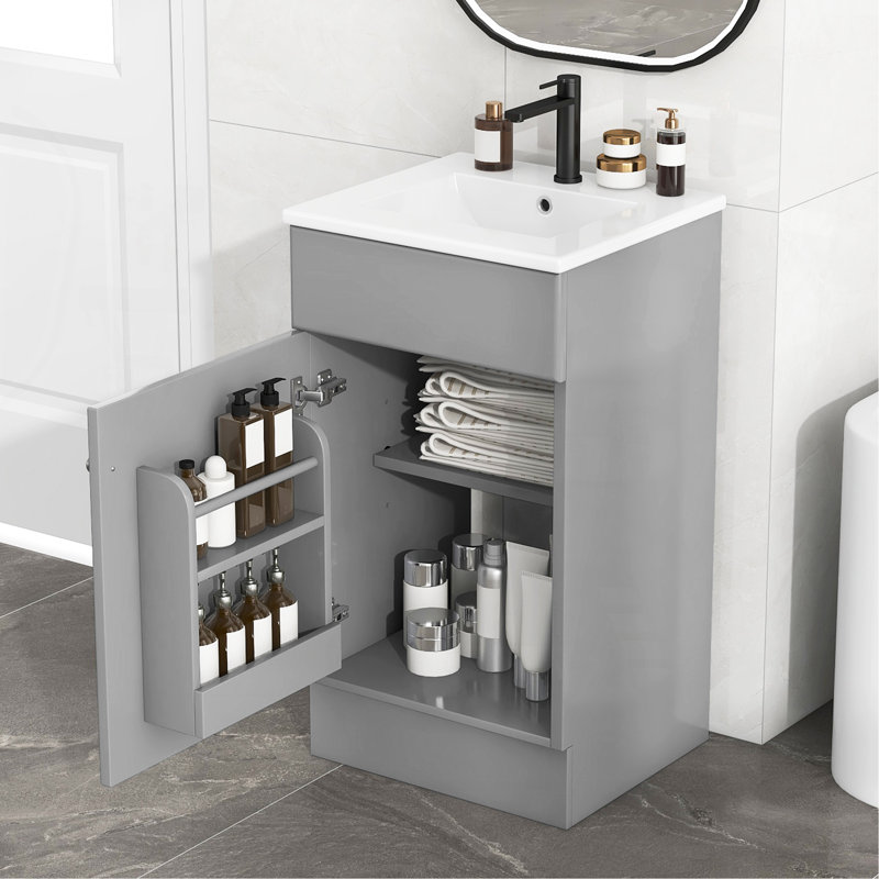 Meuble-lavabo 18 po avec lavabo, meuble-lavabo avec tablette de porte et tablette réglable, gris, Gris