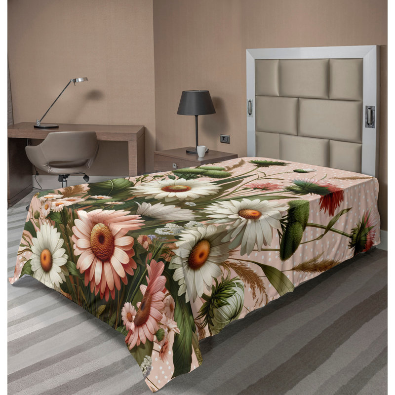 Twin XL Floral Print Blue Polyester Microfiber Flat Sheet