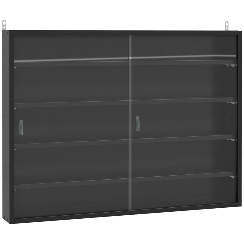 5-Tier Display Cabinet Wall-Mounted Glass Display Case with 2 Doors and Adjustable Shelves, Black