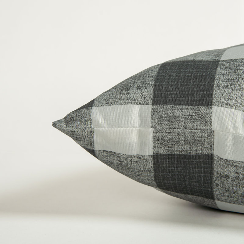 22" x 22" Gray and White Plaid Poly Filled Square Throw Pillow