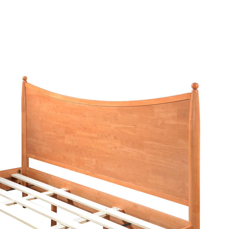 Harlow Modern Traditional Solid Wood Platform Bed with Curved Headboard and Slat Support, Honey Oak, King