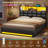 Queen Bed Frame with Bookcase Headboard and Storage, Upholstered Platform Bed Frame Queen Size with Charging Station, 4 Drawers and LED Lights, Heavy Duty, No Box Spring Needed, Black-1640284450-1640284449