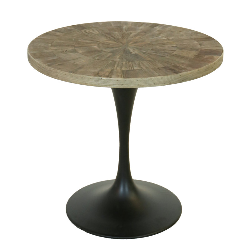 Round Solid Wood Top Metal Base Dining Table