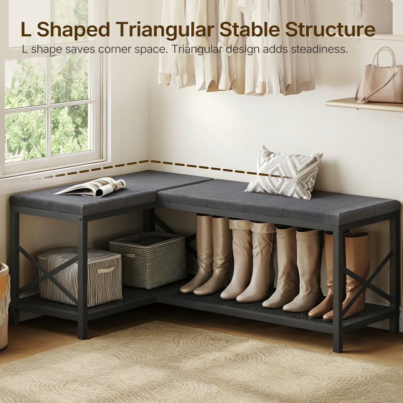 8 Pair L-Shaped Nook Corner Shoe Storage Bench for Entryway