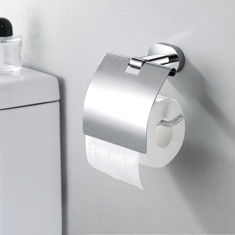 Porte-papier hygiénique mural avec couvercle, Chrome poli