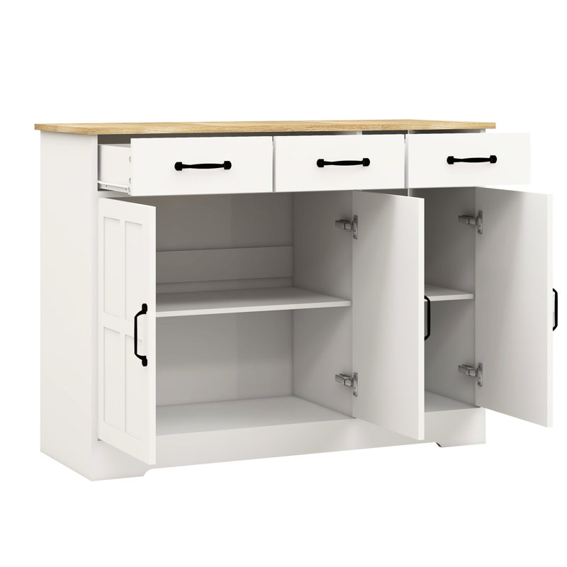 Armoire blanche - Buffet avec 3 tiroirs et portes pour le revêtement de cuisine de bureau