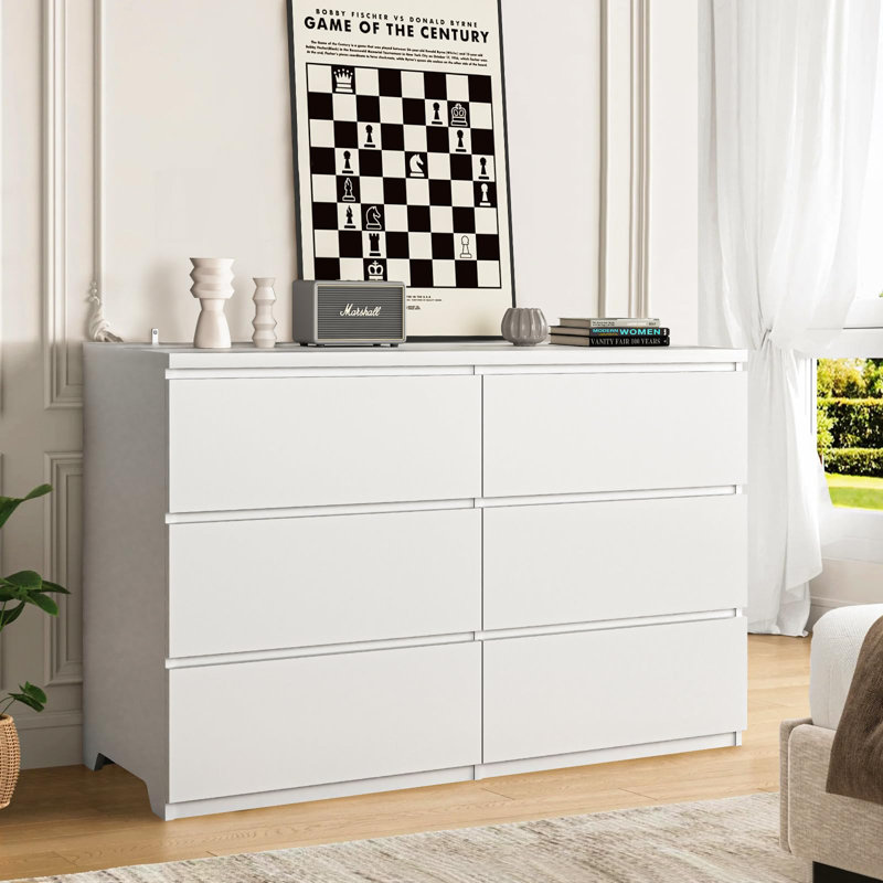 Commode 6 tiroirs pour chambre à coucher, Blanc