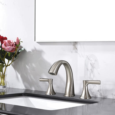 Brushed Nickel 3 Hole Two Handle Bathroom Sink Faucet - Updated Drain, Smooth Operation, Advanced Cartridge Widespread With And Finish Pop Up