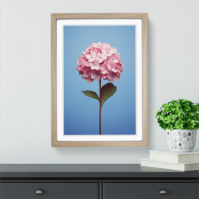 Hydrangea Minimalism Art - Framed Print, 64cm H x 46cm W x 2cm D, Oak Framed