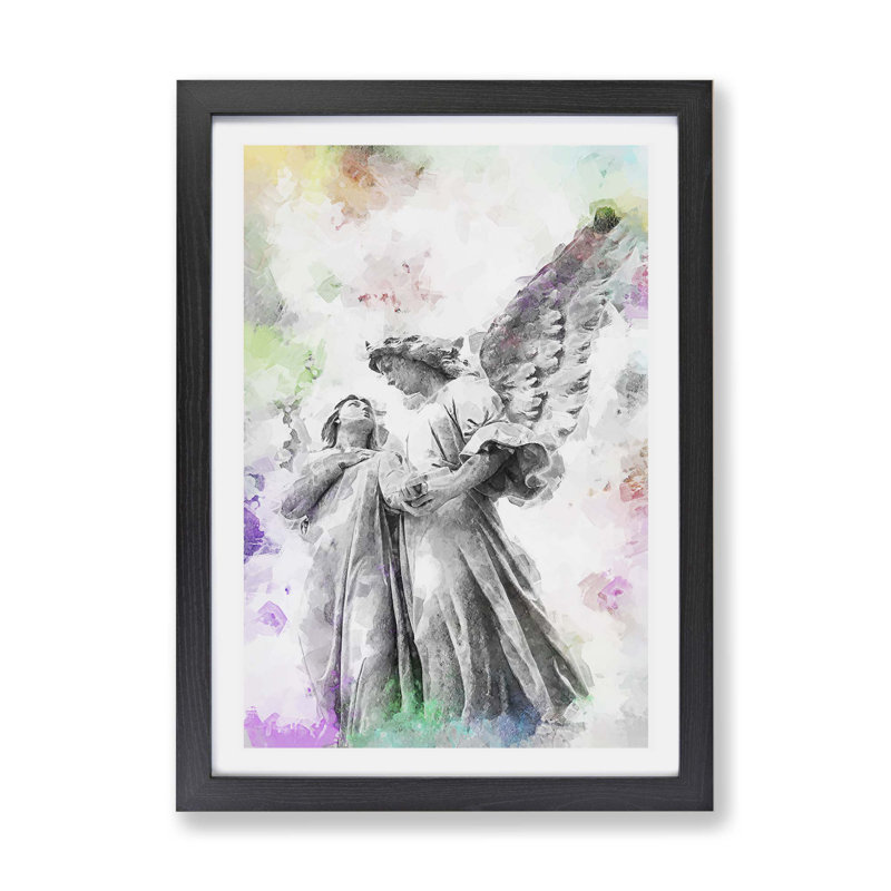 Angel Statue - Single Picture Frame Painting, 45cm H x 63cm W x 2cm D, Black