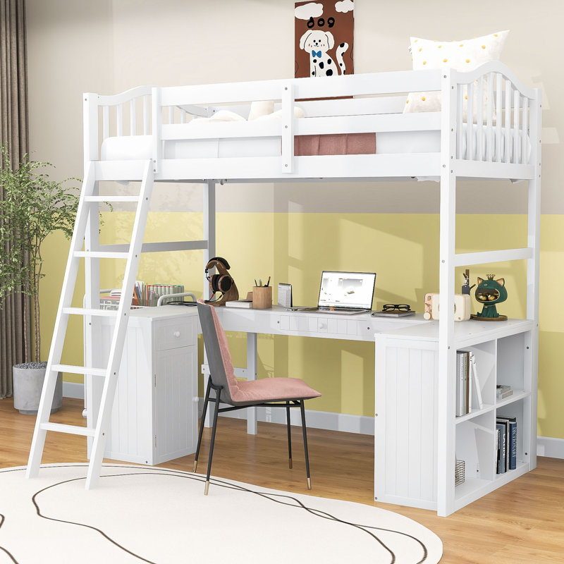 Fatmira Kids Twin Loft Bed with Drawers, White