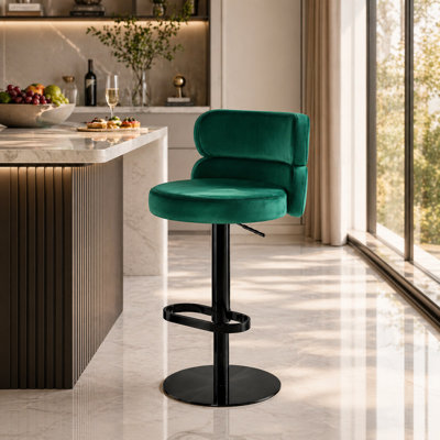 Tabouret de bar pivotant à hauteur réglable avec dossier incurvé et repose-pieds