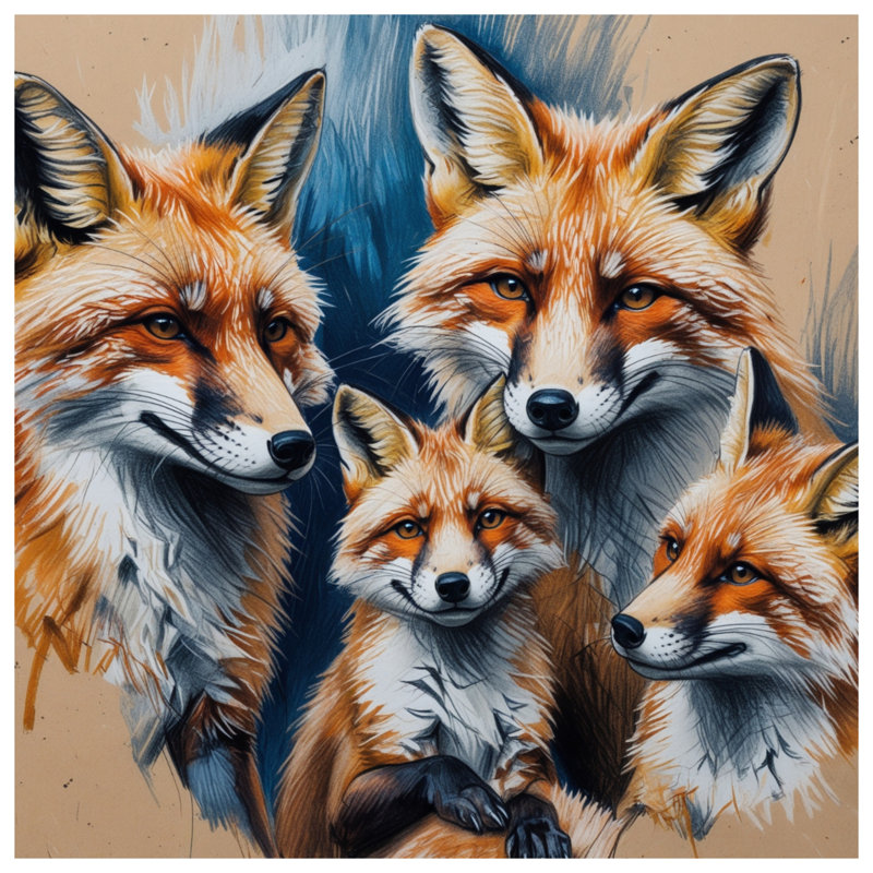 Tapisserie «Group Of Red Foxes» - Décoration murale renard, 50in H x60in W with 4 Grommets