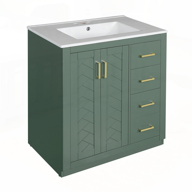 Meuble-lavabo de haute qualité avec rangement abondant et fabrication durable, 30", Vert