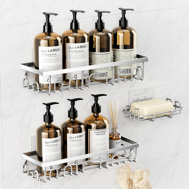 Adhesive Stainless Steel Shower Caddy, Silver